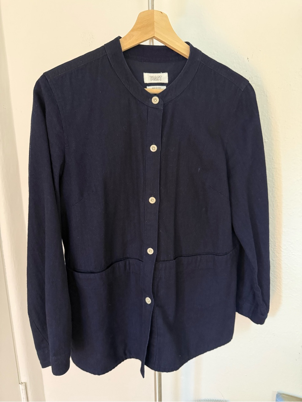 Toast UK Chore Coat Minimalist Navy Button-Front Women's Jacket Garment Dyed